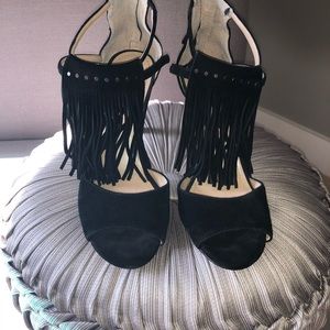 WHBM Fringe sandal heels.